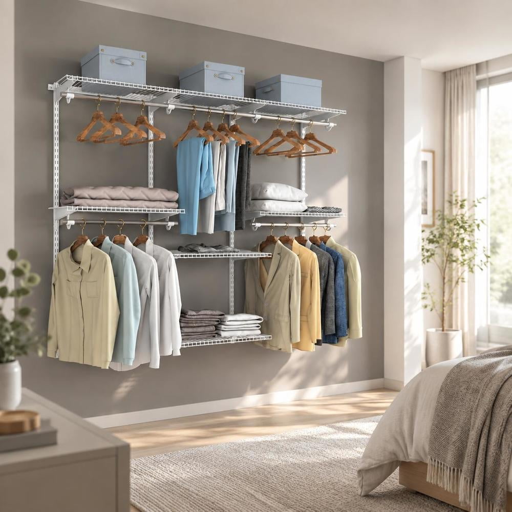 Wall Rack Adjustable Closet Organizer, adjustable wall mounted system with shelf, steel ...