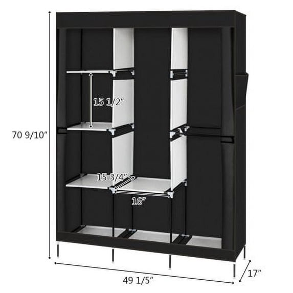 Closet Organizer for Bedroom, Wardrobe Rack for Home, Black 71" Portable Closet Wardrobe Clothes Rack Storage Organizer with Shelf PKWQ507BK-1