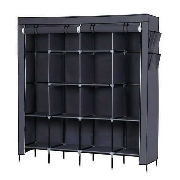 Closet Organizer for Bedroom, Wardrobe Rack for Home, Gray 67" Clothes Closet Portable Wardrobe Clothes Storage Rack 12 Shelves 4 Side Pockets