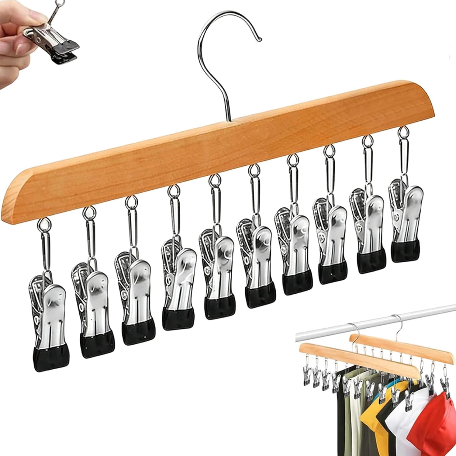 Closet Organizer with 10 Clips,Hat Hangers for Closet,360° Swivel Big Hook Closet Organizer and Storage,Fits All Caps & Pants,