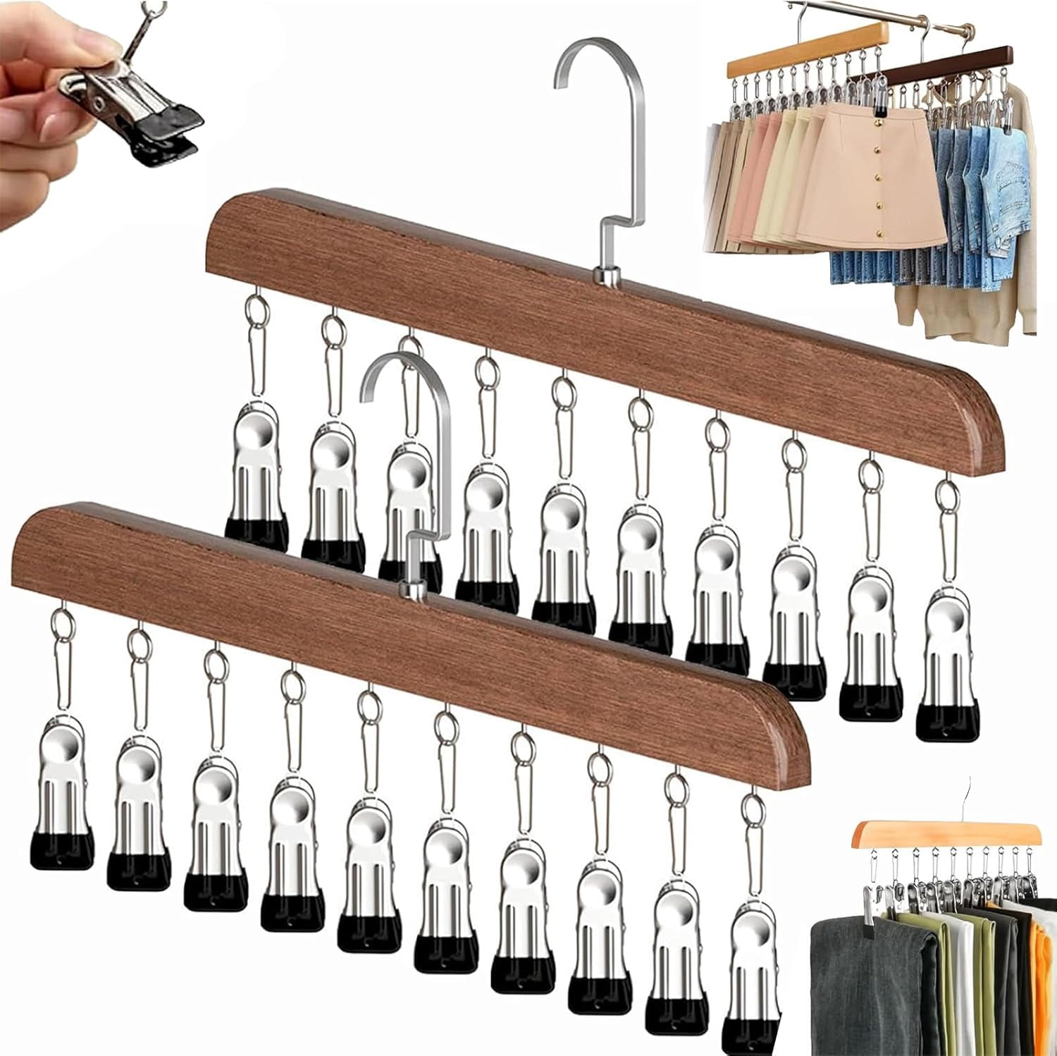 Closet Organizer with 10 Clips - Space Saving Hanging Closet Organizer, Legging Organizer for Closet Hanging, Pants Scarf Hangers with Clips