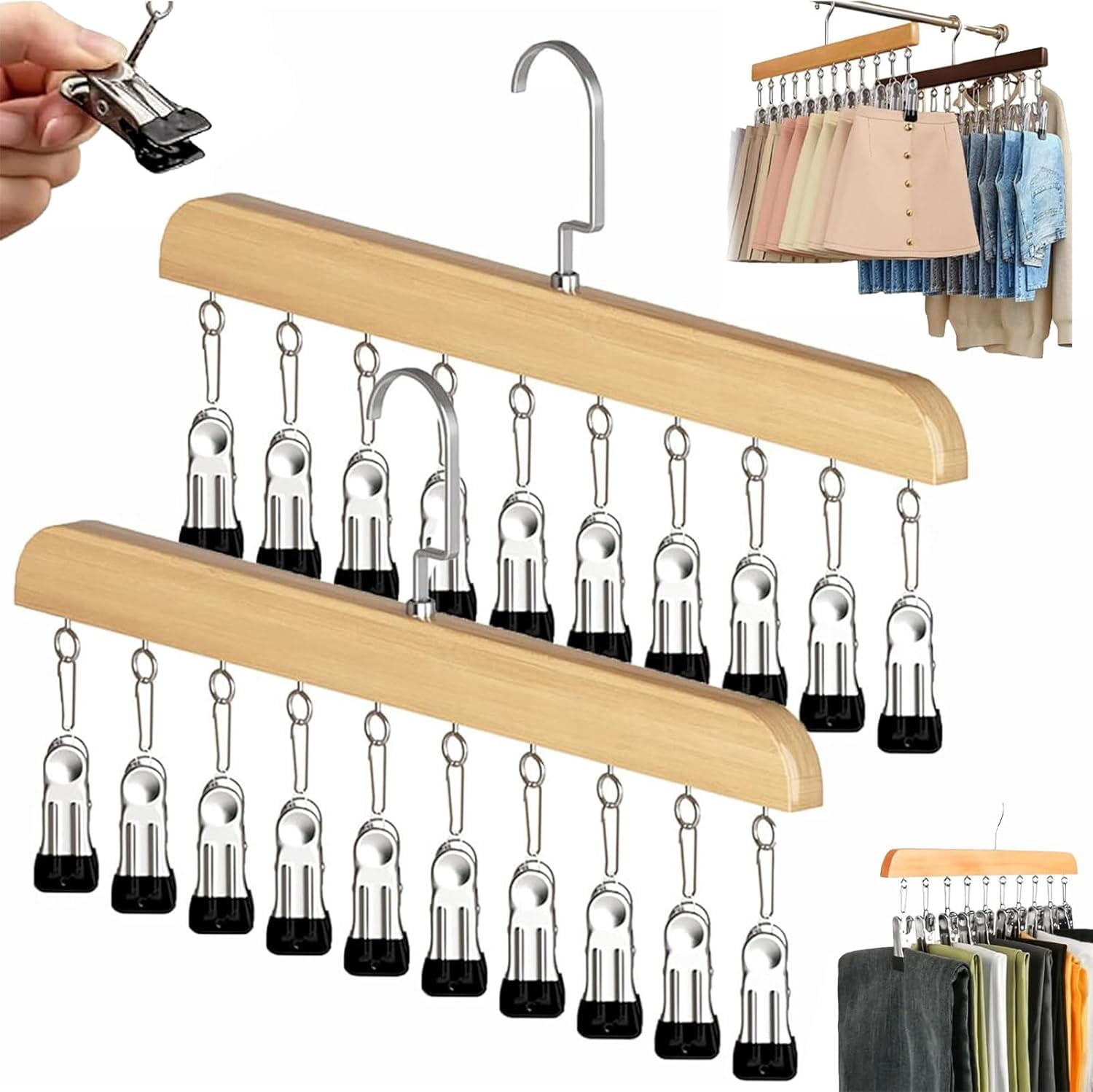 Closet Organizer with 10 Clips - Space Saving Hanging Closet Organizer, Legging Organizer for Closet Hanging, Pants Scarf Hangers with Clips