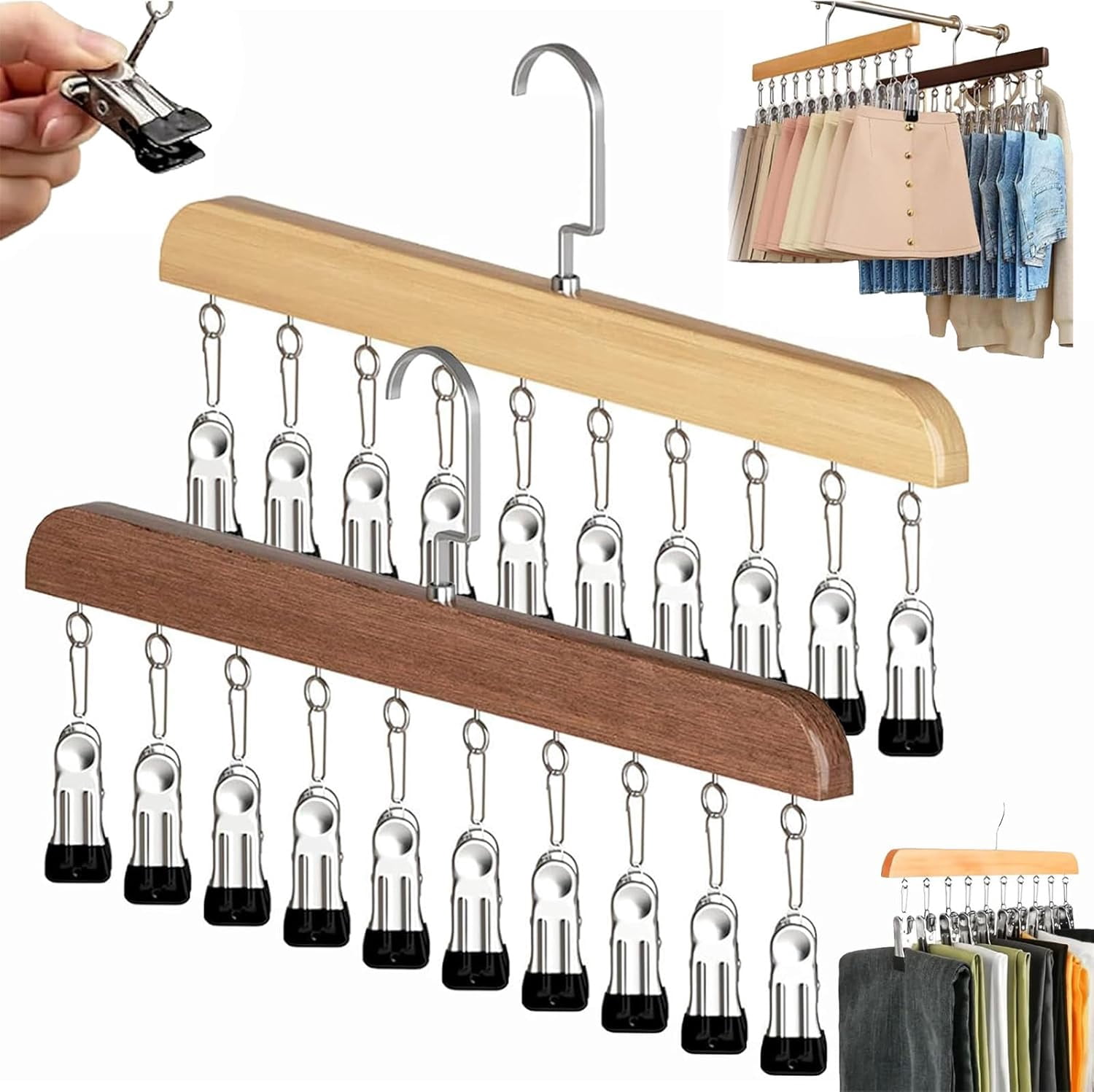 Closet Organizer with 10 Clips - Space Saving Hanging Closet Organizer, Legging Organizer for Closet Hanging, Pants Scarf Hangers with Clips