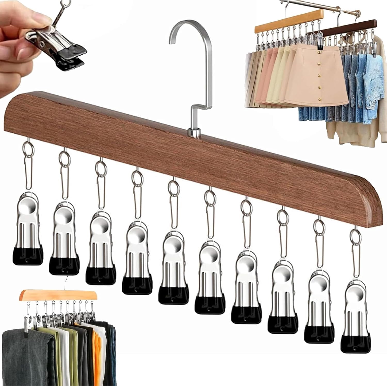 Closet Organizer with 10 Clips - Space Saving Hanging Closet Organizer, Legging Organizer for Closet Hanging, Pants Scarf Hangers with Clips