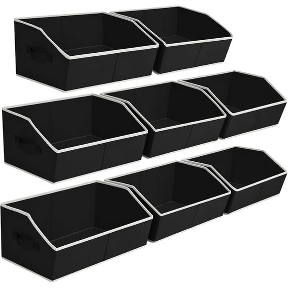 Closet Organizers Bins 6 Packs - Large Closet Shelf Organizer with Handles, Fabric Trapezoid Storage Bins, Collapsible Storage Cubes for Clothes, Towels, Light Gray