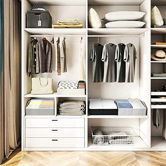 Closet Organizers Bins 6 Packs - Large Closet Shelf Organizer with Handles, Fabric Trapezoid Storage Bins, Collapsible Storage Cubes for Clothes, Towels, Light Gray