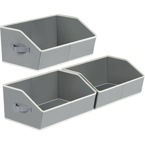 Closet Organizers Bins 6 Packs - Large Closet Shelf Organizer with Handles, Fabric Trapezoid Storage Bins, Collapsible Storage Cubes for Clothes, Towels, Light Gray
