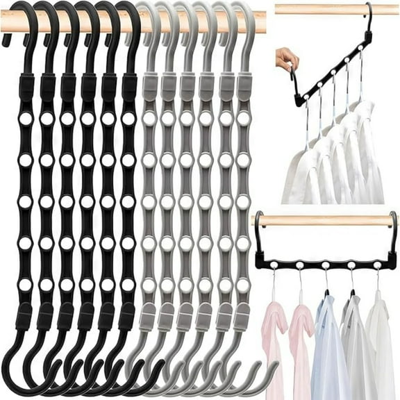 Closet Organizers and Storage,12 Pack Stronger Space Saving Hangers Clothes Hanger with 5 Holes Closet Storage for Heavy Clothes,Magic Home Organization College Dorm Room Essentials for Girls Guys