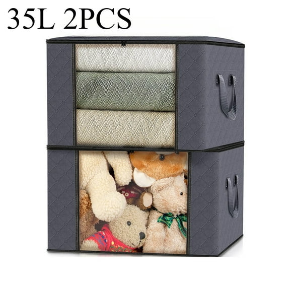 Closet Organizers and Storage, 13 Inch Durable 2 Pack Foldable Collapsible Storage Bins with Lids Bins with Handles and Double Zipper for Organization, Closet, Shelves, Offices, Toys(MAX LOAD 30KG)