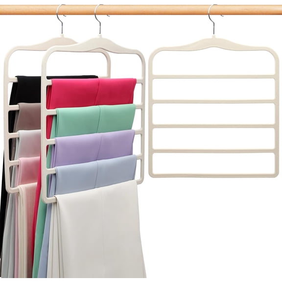 Closet Organizers and Storage,3 Pack Pants-Hangers-Space-Saving,Non Silp 5 Tier Scarf Jeans Closet Organizer,Dorm Room Essentials for College Students Girls Boys Guys,Organization and Storage