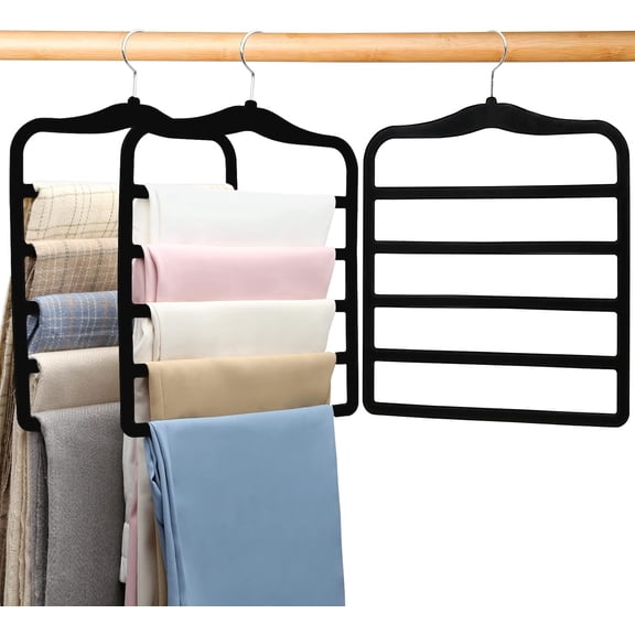 Closet Organizers and Storage, 3 Pack Space Saving Pants Hangers for Jeans, Scarves, Trousers  Velvet Non-Slip Hangers for Dorm Room, College Students, Girls, Boys, Guys  Closet Organization Hangers