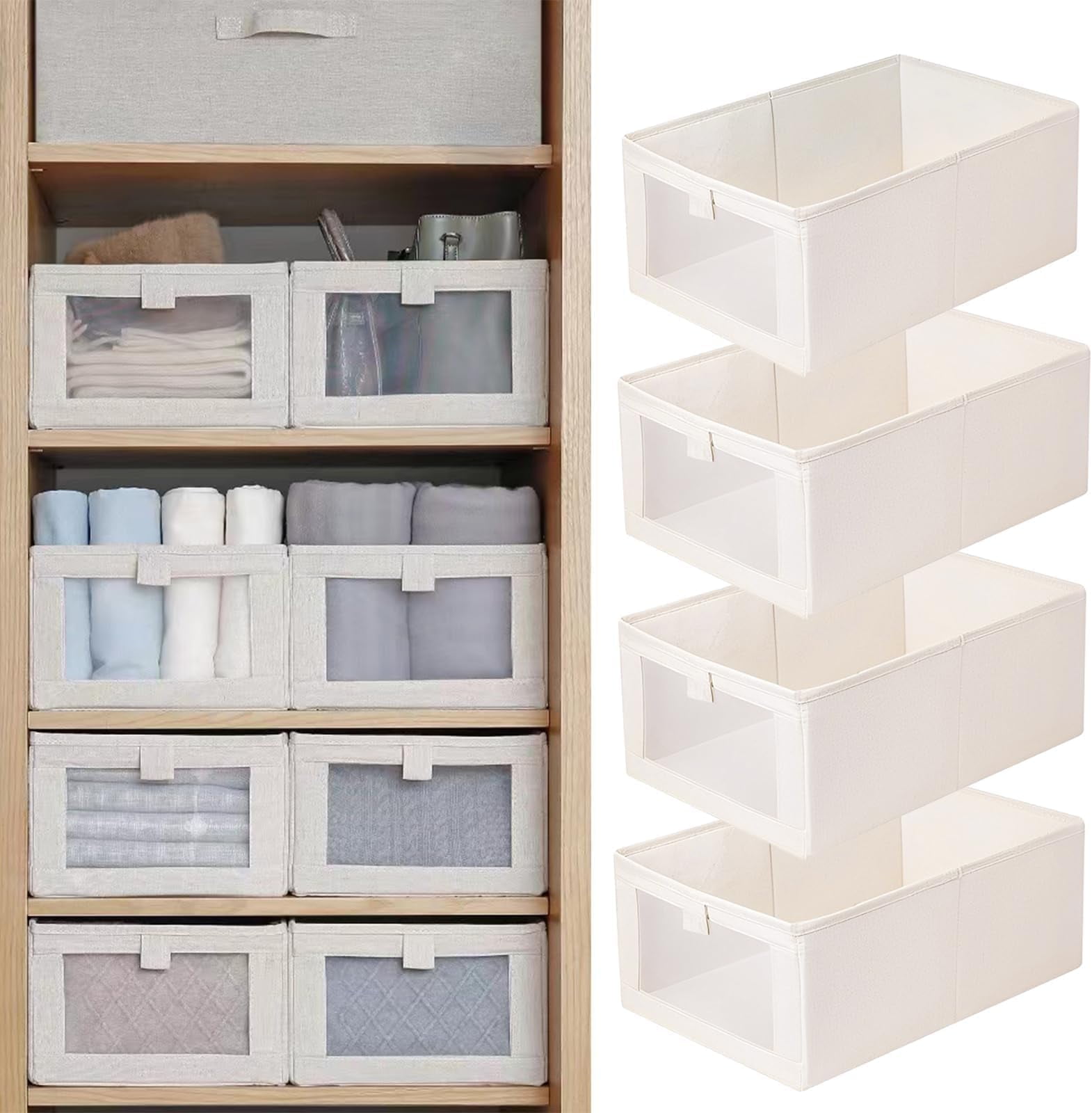 Closet Organizers Storage, 4 Pack Closet Storage Bins Linen Closet Baskets for Closet Organization Foldable Closet Organizer Bins