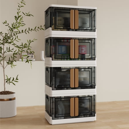 Closet Organizers and Storage, 4 Packs Storage Bins with Lids and Magnetic Door,Collapsible Storage Bins,Storage Cabinet Wardrobe Stackable Closet Organizer,Folding Storage Bins