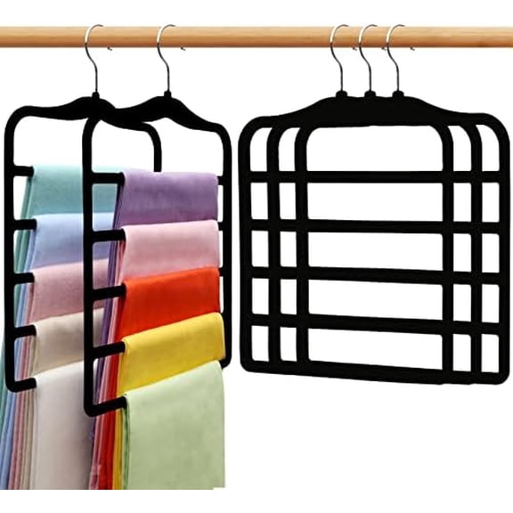Closet Organizers and Storage,5 Pack Velvet Pants-Hangers-Space-Saving,Non Silp 5 Tier Scarf Jeans Organizer,Dorm Room Essentials for College Students Girls Boys Guys,Organization and Storage