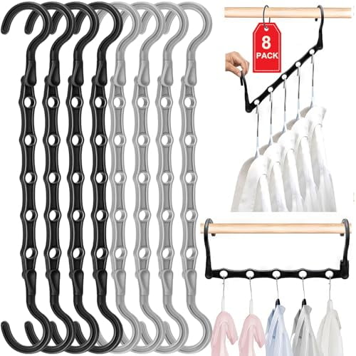 Closet Organizers and Storage,8 Pack Stronger Space Saving Hangers Clothes Hanger with 5 Holes Closet Storage for Heavy Clothes,Magic Home Organization College Dorm Room Essentials for Girls Guys
