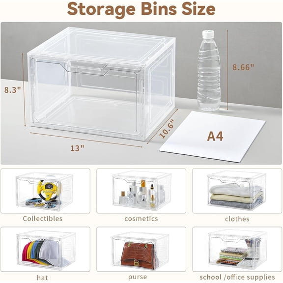 - Clear Plastic Storage Bins with Magnetic Door, 8 Pack Storage Containers for Clothes Home Organization Purse Bag Cabinet Display Closet Organizer System