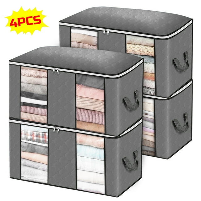 Closet Organizers and Storage Bags, 4PCS 90L Large Capacity Clothing Storage Bags with Clear