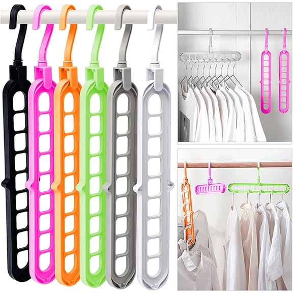 Closet Organizers and Storage ,College Dorm Essentials ,Space Saving Clothes Hangers ,360° Revolve Sturdy Plastic Hangers with 9 Holes ,Hooks for Hanging for Wardrobe Closet ,6pcs