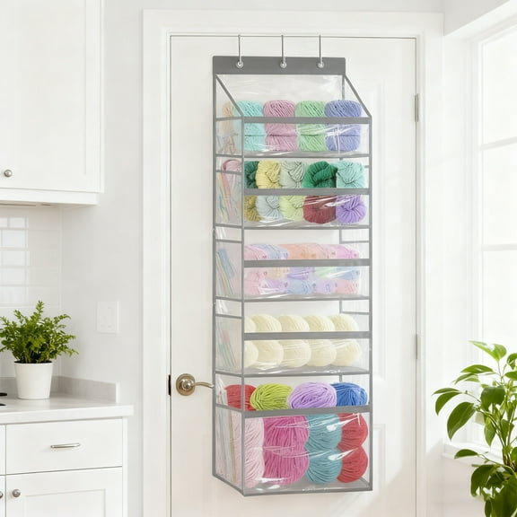Closet Organizers And Storage Door-mounted Yarn Storage Rack With 6 Zippered Compartments, Large-capacity Knitting Storage Rack, Door-mounted Yarn Rack, Suitable For Knitting Needles. Organizer Conta