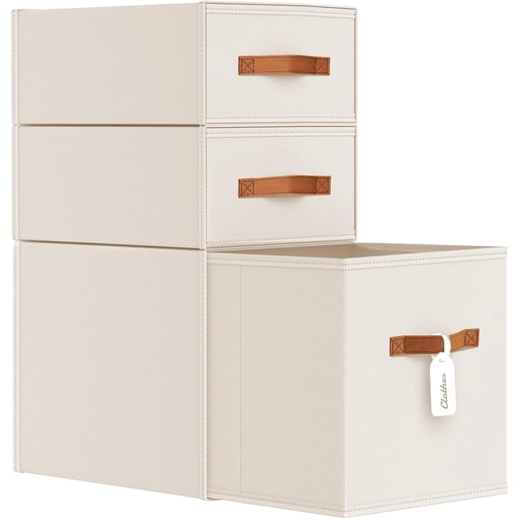 Closet Organizers and Storage - Fabric Storage Bins with Drawers Stackable Closet Bins with Labels for Clothes, Sweaters, Bedding, Collapsible Storage Cubes for Bedroom, Living Room, Shelf