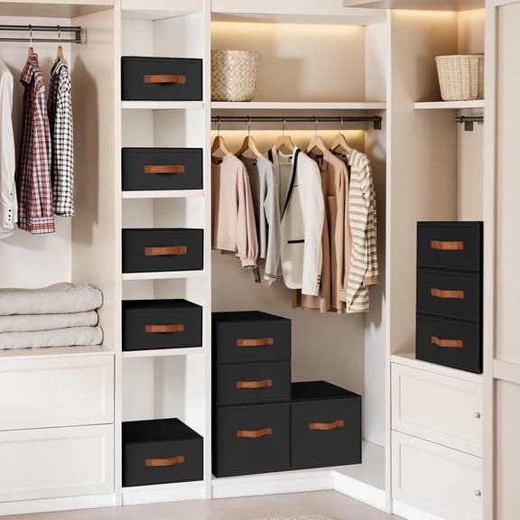 Closet Organizers and Storage - Fabric Storage Bins with Drawers Stackable Closet Bins with Labels for Clothes, Sweaters, Bedding, Collapsible Storage Cubes for Bedroom, Living Room, Shelf