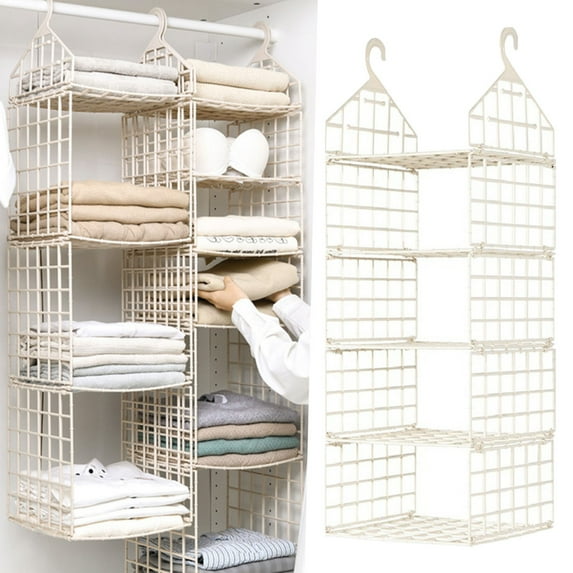 Closet Organizers and Storage, Hanging Closet Shelves 4-Tier, Clothes Hanging Shelves with 2 Hanging Hooks, for Clothing Sweaters Shoes Handbags Accessories, Home Improvement