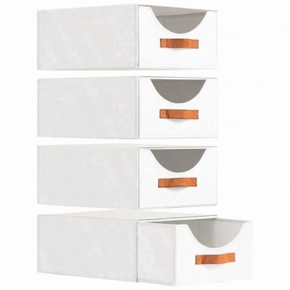 Closet Organizers and Storage - Large Stackable Storage Bins with Drawer Fabric Bins for Organization Collapsible Storage Drawers Organizer for Bedroom Living Room 4 Pack White