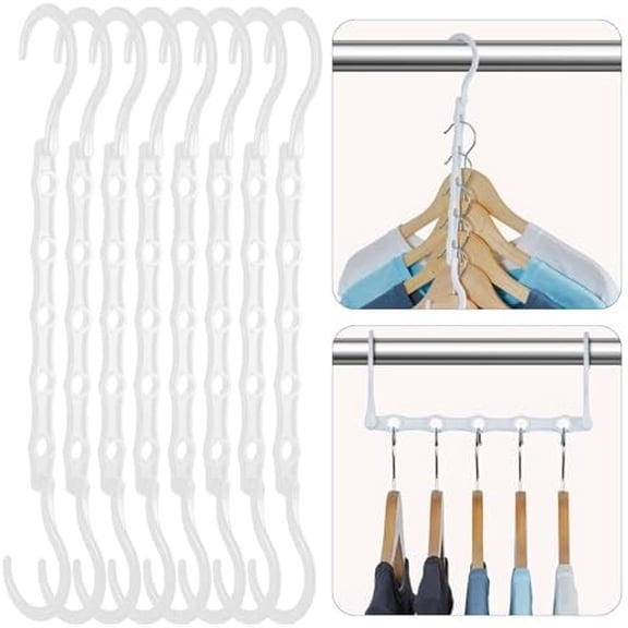 Closet Organizers and Storage, Magic Hangers Space Saving Clothes Hangers, Pack of 8 Sturdy Plastic Hangers with 5 Holes for Wardrobe Closet Organization, College Dorm Room Essentials