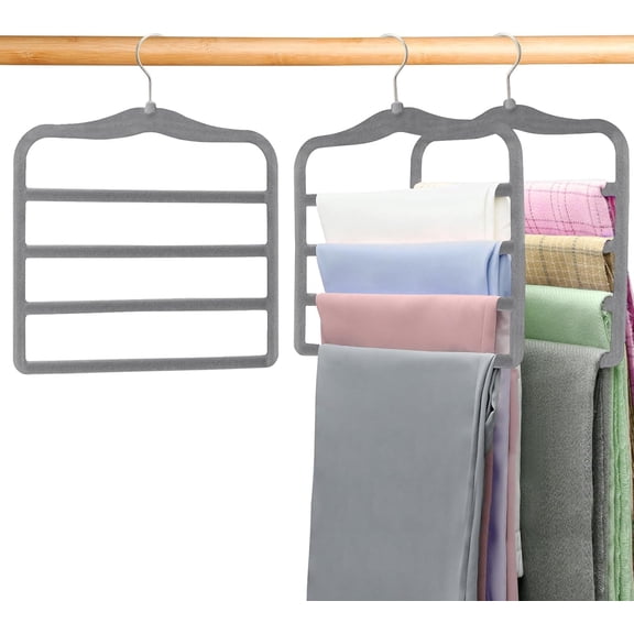 Closet Organizers and Storage, Magic Pants Hangers Space Saving, 4 Tiers Skirt Hangers, Jean Scarf Hangers, Closet Organizer Clothes Hangers, College Dorm Essentials Apartment Essentials-2 Pack