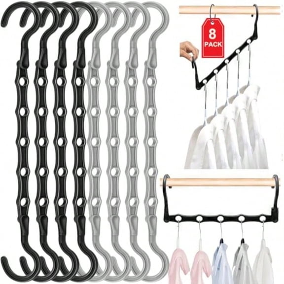 Closet Organizers and Storage8 Pack Stronger Space Saving Hangers Clothes Hanger with 5 Holes Closet Storage for Heavy Clothes Magic Home Organization College Dorm Room Essentials for Girls Guys