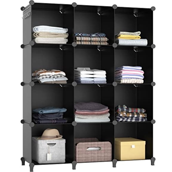 Closet Organizers and Storage 12 Cube Storage Organizer Portable Closet Organization Clothes Shees for Closet Bedroom Bathroom Office Black