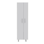 Closet Pantry Organizer, White Linen Cabinet for Bedroom & Laundry Room - 71 Inch Tall Storage with 5 Shelves, Mop & Broom Holder