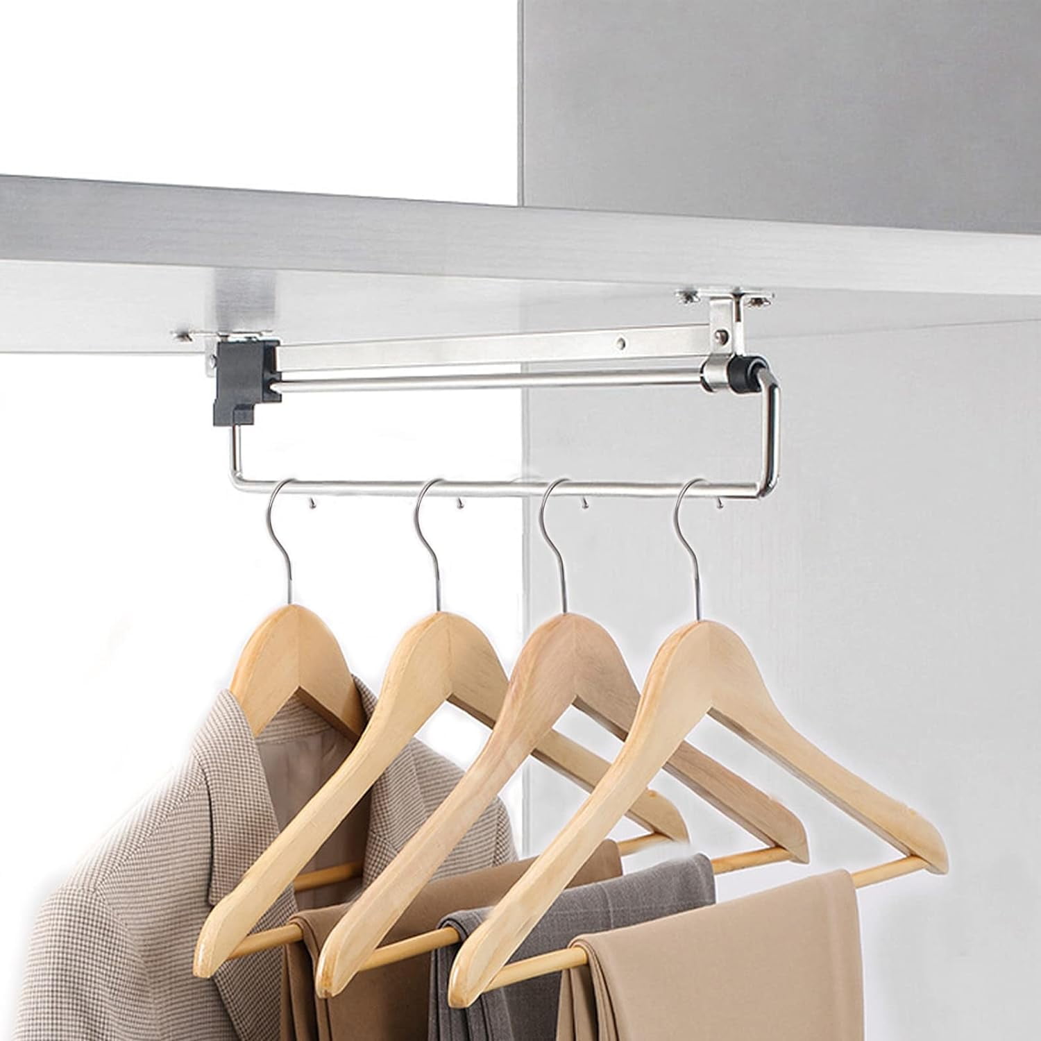 Adjustable Closet Rod Autuwintor 12 Inch Pull Out Valet Closet Rod with Screws Cold Rolled Steel Black Silver Retractable Clothes Wardrobe Garment Rack Home Closet Hanger Storage Organizer Quantity 1 ...