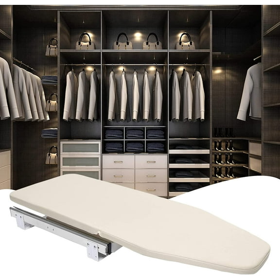 Closet Pull-Out Ironing Board 32.3" X 12.2" Buit-in Iron Board Mini Ironing Board Stow Away in The Cabinet 180° Rotation for Small Spaces | with Cotton Cover | Beige (US Stock)