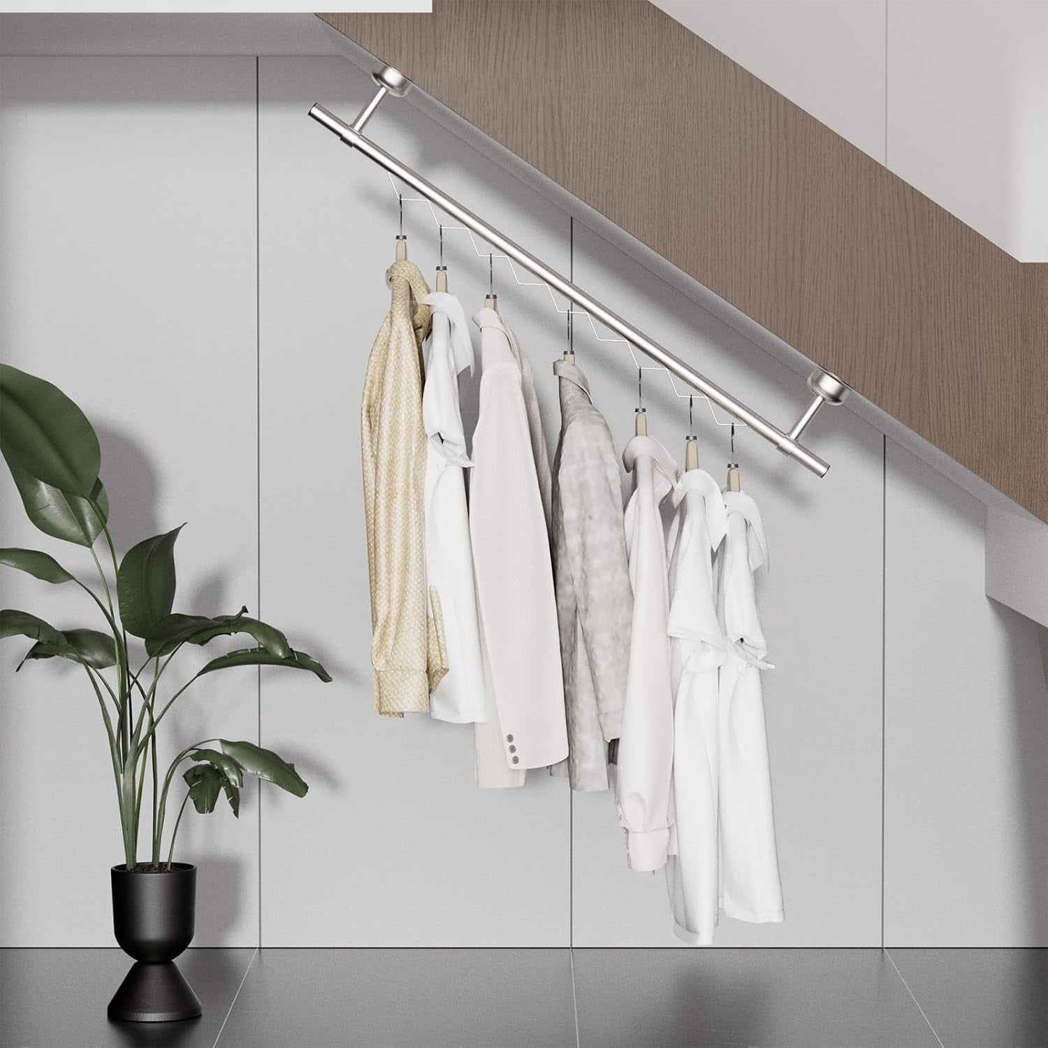 Closet Rail Hanging Closet Rod Ceiling Clothes Rack Any Angle Hanging ...