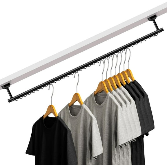 Closet Rail Hanging Rod 41 Inches Any Angle Sloped Ceiling Wall Mount Black