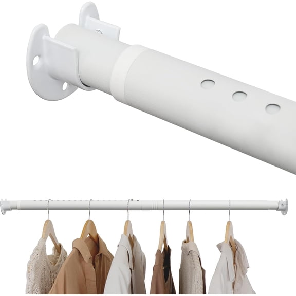 Closet Rod, 16-83.7 inch Closet Rods for Hanging Clothes, Adjustable Closet Poles Wall Mounted Hanging Clothing Rod for Clothes, Wardrobes, Bathroom, Matte White