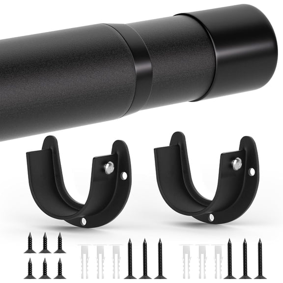 Closet Rod, 17 to 38 Inch Adjustable Closet Bar for Hanging Clothes, Heavy Duty Clothes Hanging Rod Closet Poles for Wardrobe, Laundry, Bathroom, Windows, Matte Black, 1.3 Inch Diameter