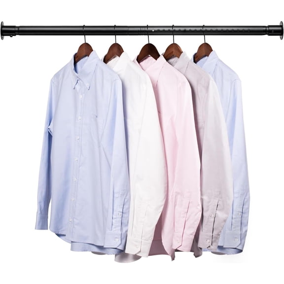 Closet Rod, 17 to 27 Inch Adjustable Closet Rods for Clothes Heavy Duty Closet Rod Metal Black Closet Poles for Wardrobes