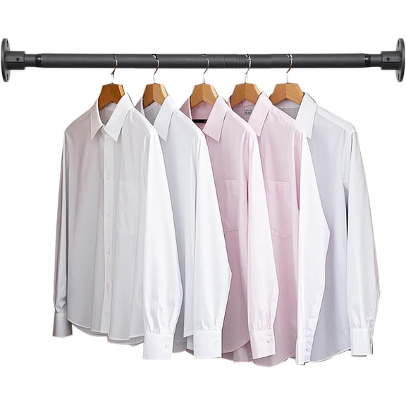 Closet Rod, 30 to 92 inch Adjustable Closet Rods for Hanging Clothes, Heavy Duty Closet Hanging Rod, Black Closet Hanger Poles, Metal Closet Hanging Bar for Wardrobes Laundry, Drilling Installation