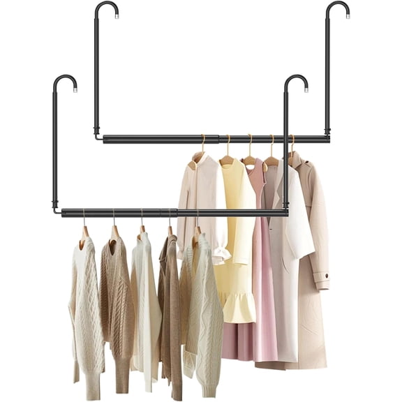 Closet Rod Adjustable Width Height Closet Rods For Clothes Black 2 Pack Closet Extender Rod Clothes Space-Saving Bar Organizer