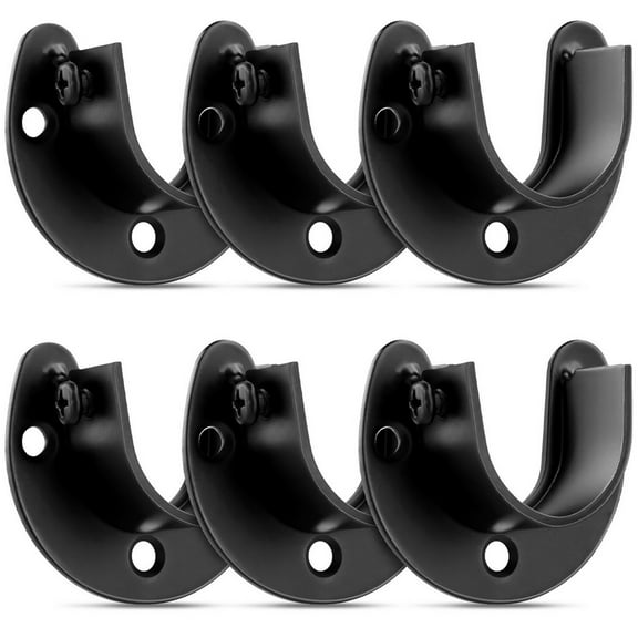 Closet Rod Bracket, 6PCS Stainless Steel Closet Rod Support Holder, U Shape Curtain Rod Socket End Support for Closet Shower Window Curtain Rod, 1" Diameter