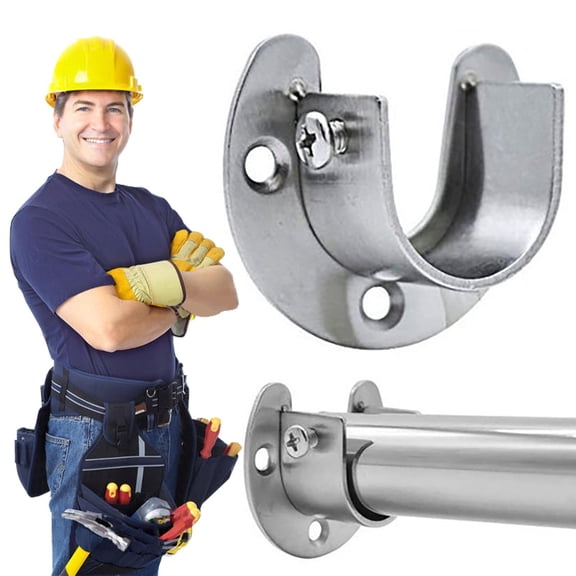 Closet Rod End Supports U Shaped Flange Rod Holder with Screws, Wardrobe/Shower Curtain Rod Bracket Bradem