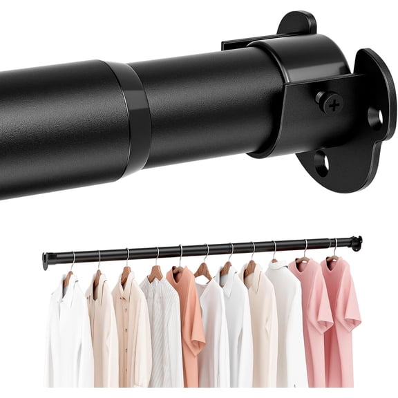 Closet Rods for Hanging Clothes, 17 to 53 Inches Stepless Adjustable Closet Pole, 1.3 Inches Heavy Duty Clothes Rod for Wardrobes, Bathroom, Laundry and Windows, Black
