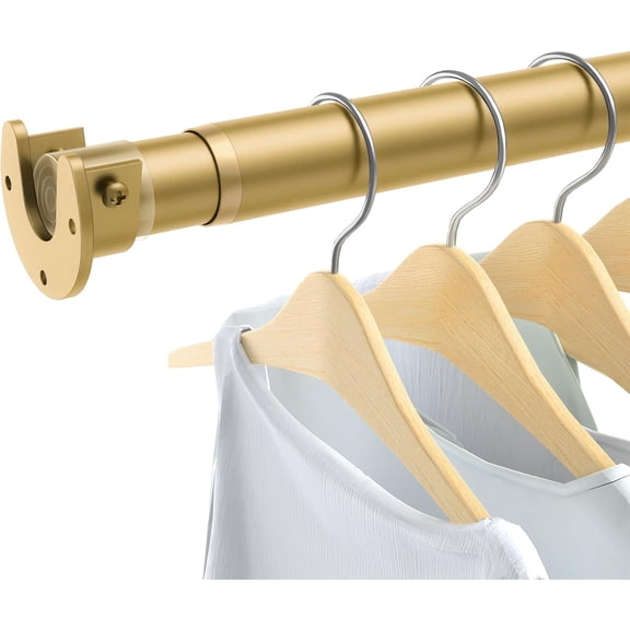 Closet Rods for Hanging Clothes, 17 to 54 Inch Heavy Duty Stepless Adjustable Closet Hanging Rod, 1.3 Inch Diameter Metal Closet Rod for Wardrobes Laundry Bedroom RV, Gold