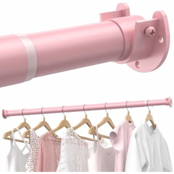 Closet Rods for Hanging Clothes, 17 to 69 Inches Stepless Adjustable Metal Closet Rod, 1.3 Inches Heavy Duty Clothes Hanging Rod for Closet Wardrobes Laundry RV, Pink