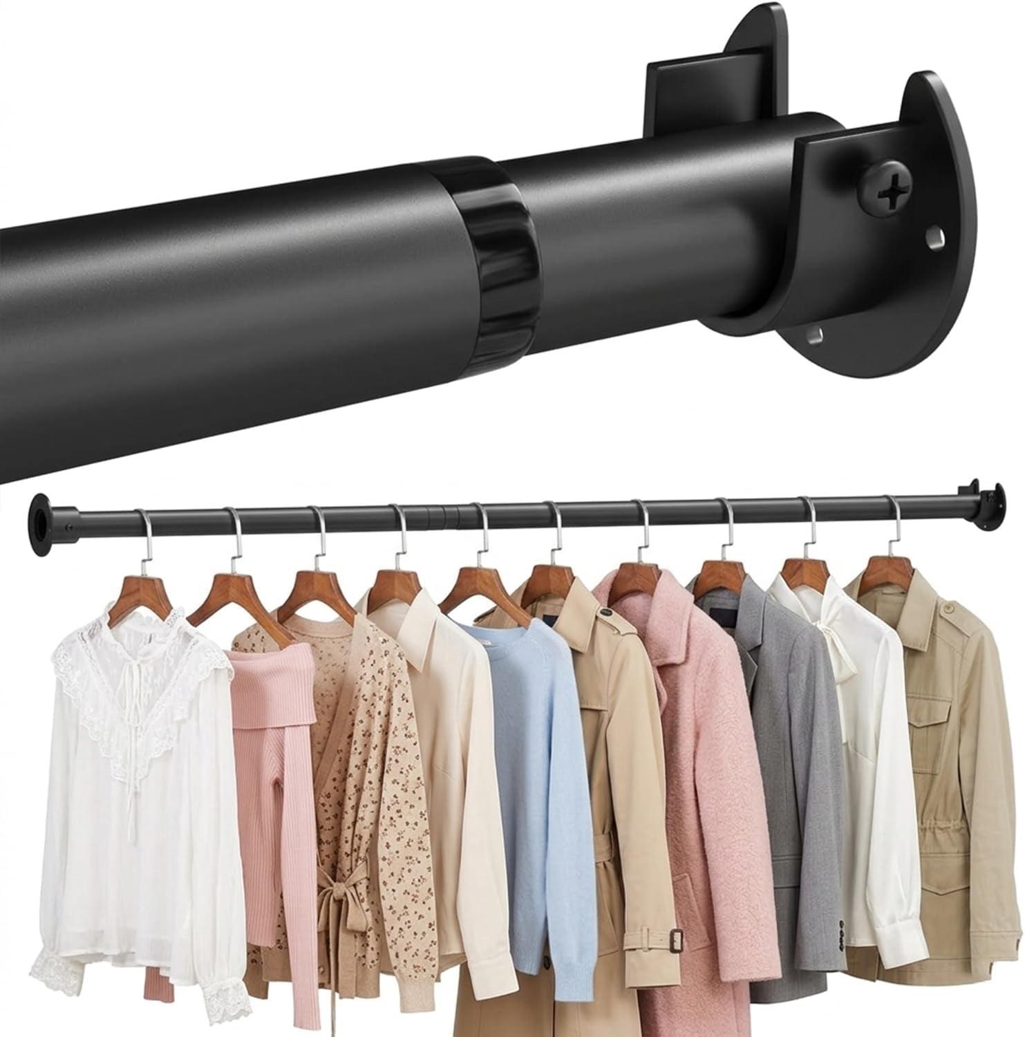Closet Rods for Hanging Clothes，17-84 Inch Adjustable black Closet Rods ...