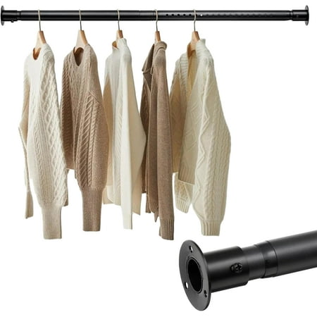 LCOKEIY Closet Rods for Hanging Clothes, Heavy Duty Closet Rod 17-82 Inch Adjustable for Wardrobes, Bathroom, Windows
