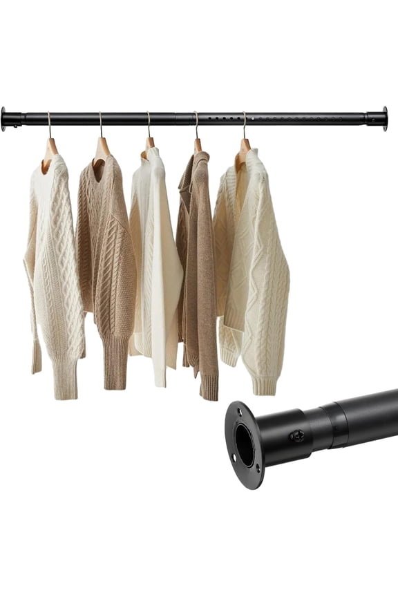 Closet Rods for Hanging Clothes, Heavy Duty Closet Rod 17-41 Inch Adjustable for Wardrobes, Bathroom, Windows