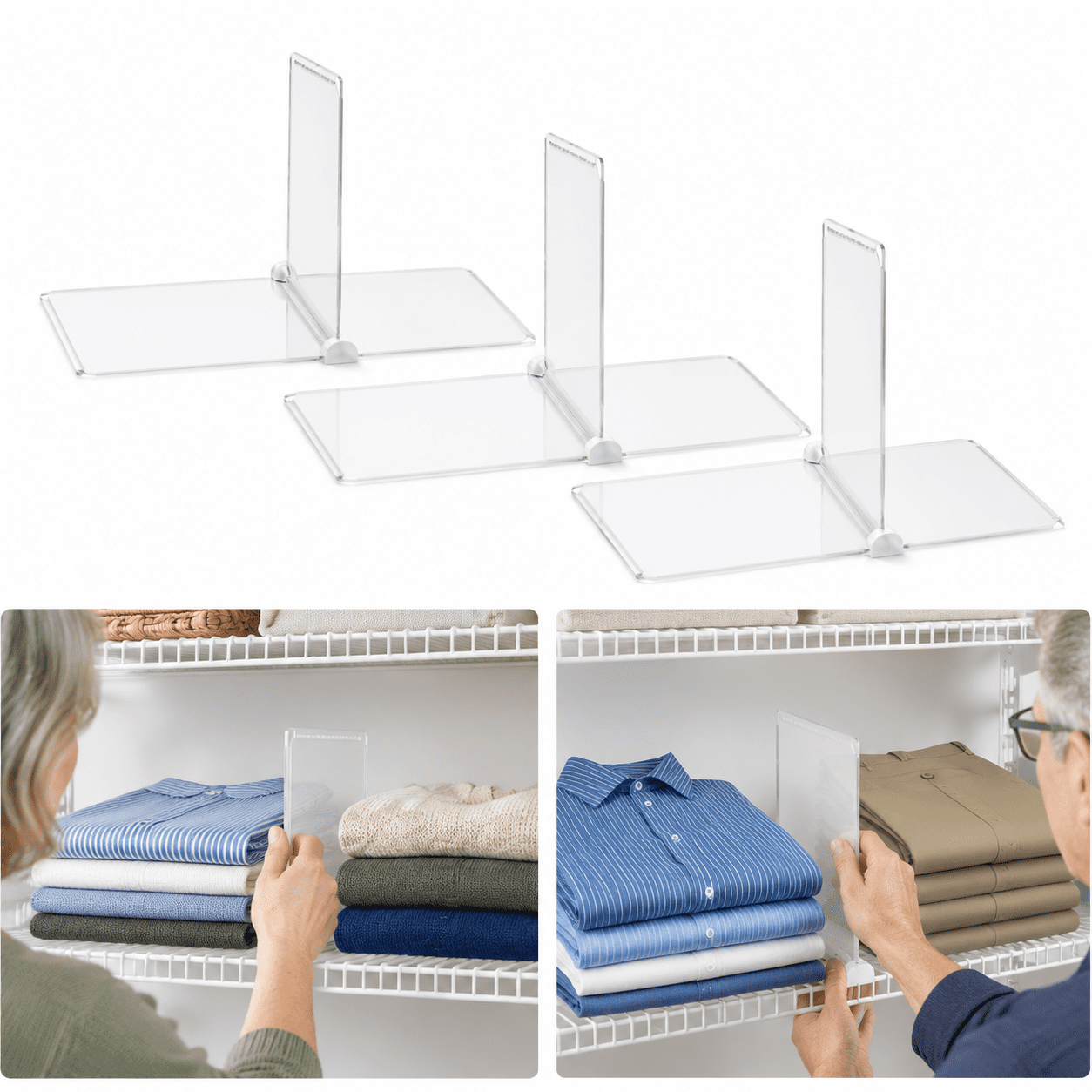 Craft Seperator Closet Shelf Dividers 3 Pack for Wire and Wooden Shelves, Portable ...